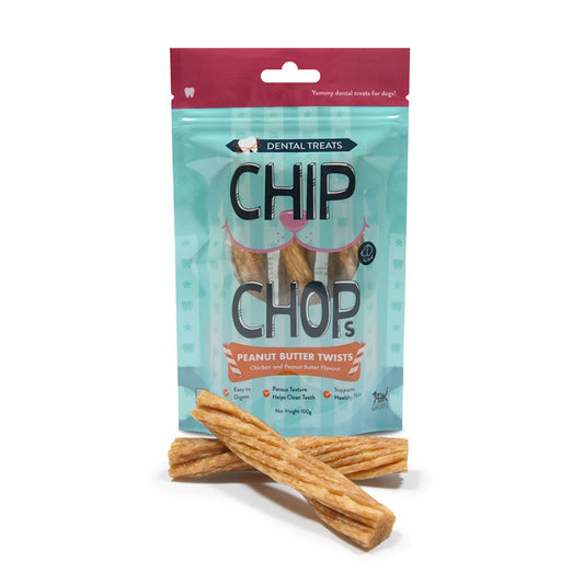 Chip Chops Dental Treats Chicken Twists With Peanut Butter 100g - Rufftail