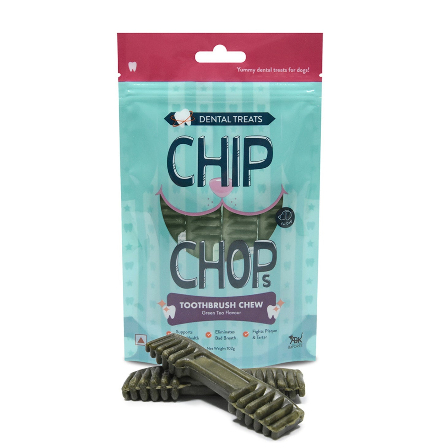 Chip Chops Dental Treats Chewing ToothBrush Chew Green Tea 102g - Rufftail