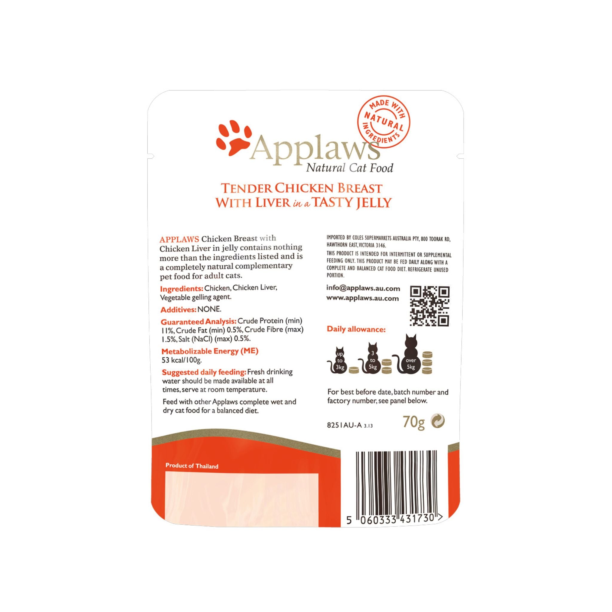 Applaws Cat Wet Food 70g Tender Chicken Breast with Liver in a Tasty Jelly For Cat