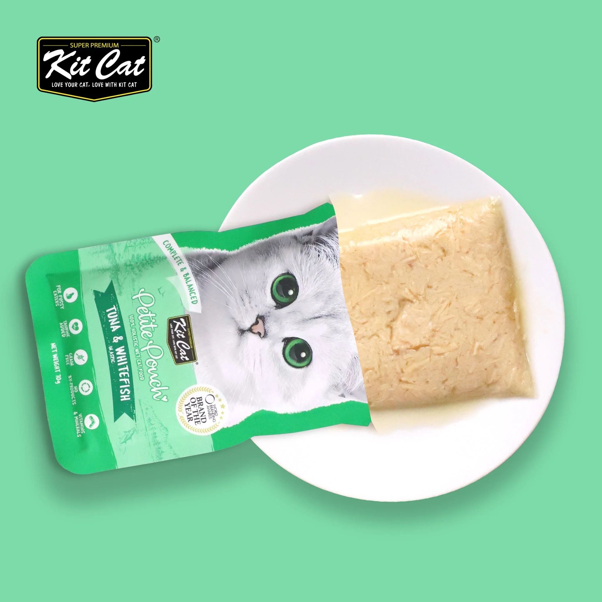 Kit Cat Petite Pouch Complete & Balanced Wet Cat Food - Tuna & White fish in Aspic 70g  For Cats