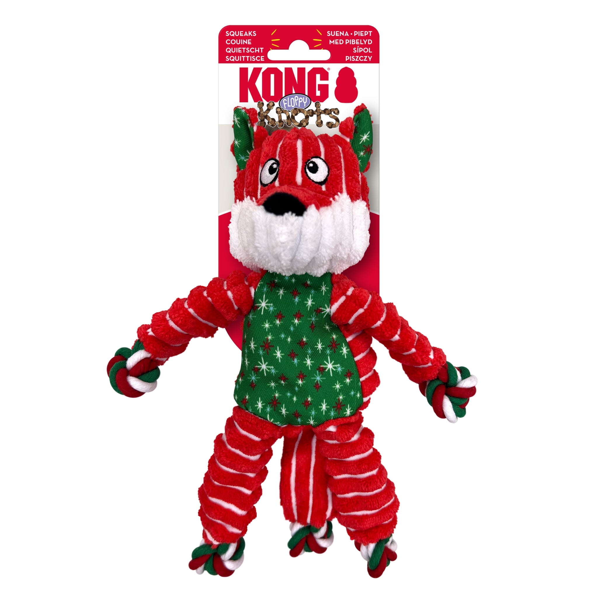 KONG Dog Toys Holiday Floppy Knots Fox - Fun & Durable Play