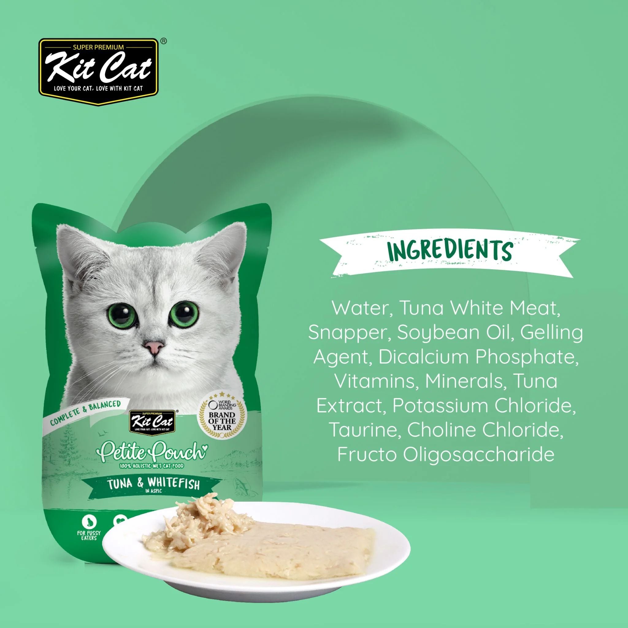 Kit Cat Petite Pouch Complete & Balanced Wet Cat Food - Tuna & White fish in Aspic 70g  For Cats