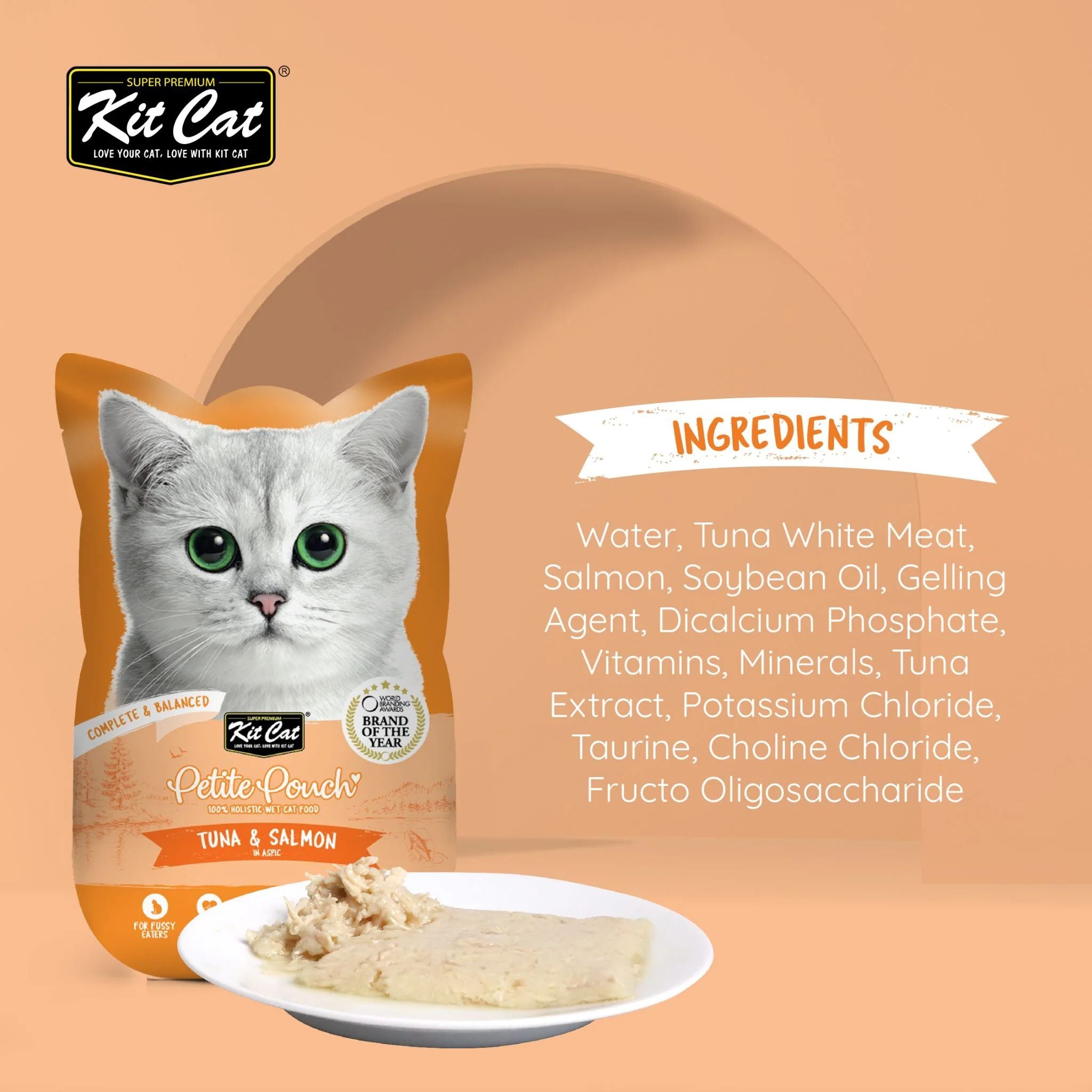 Kit Cat Petite Pouch Complete & Balanced Wet Cat Food - Tuna & Salmon in Aspic 70g For Cats