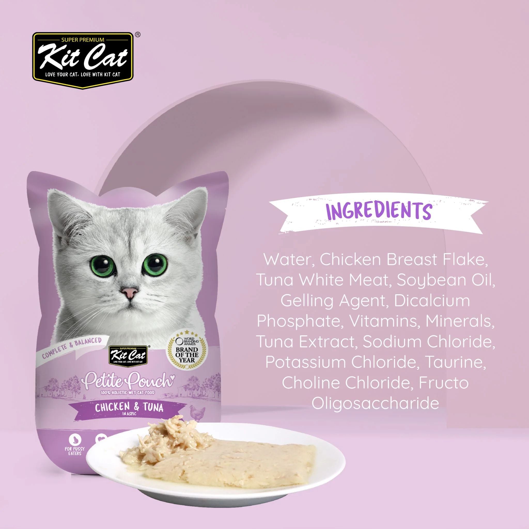 Kit Cat Petite Pouch Complete & Balanced Wet Cat Food - Chicken & Tuna in Aspic 70g For Cats