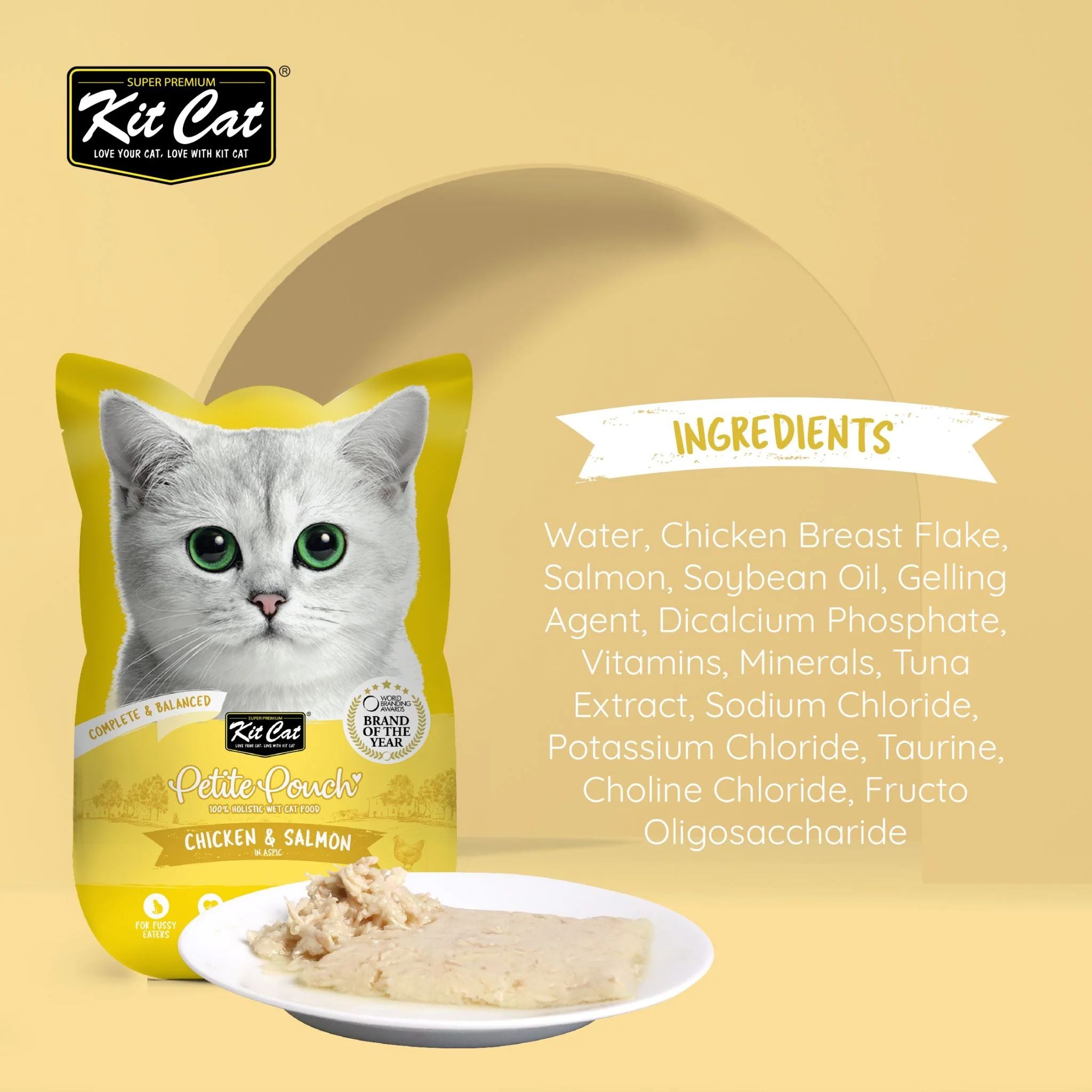 Kit Cat Petite Pouch Complete & Balanced Wet Cat Food - Chicken & Salmon in Aspic 70g For Cats