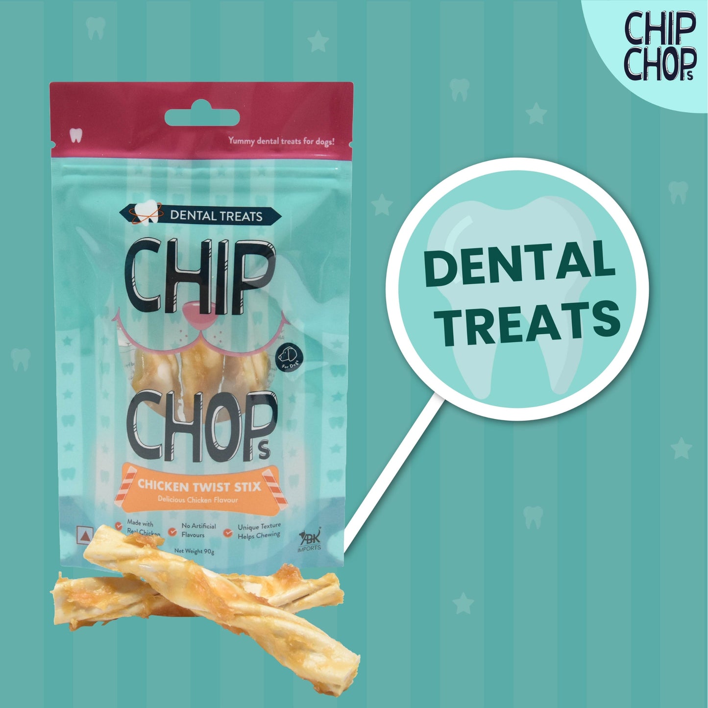 Chip Chops Dental Treats Twisted Chicken Sticks 90g - Rufftail