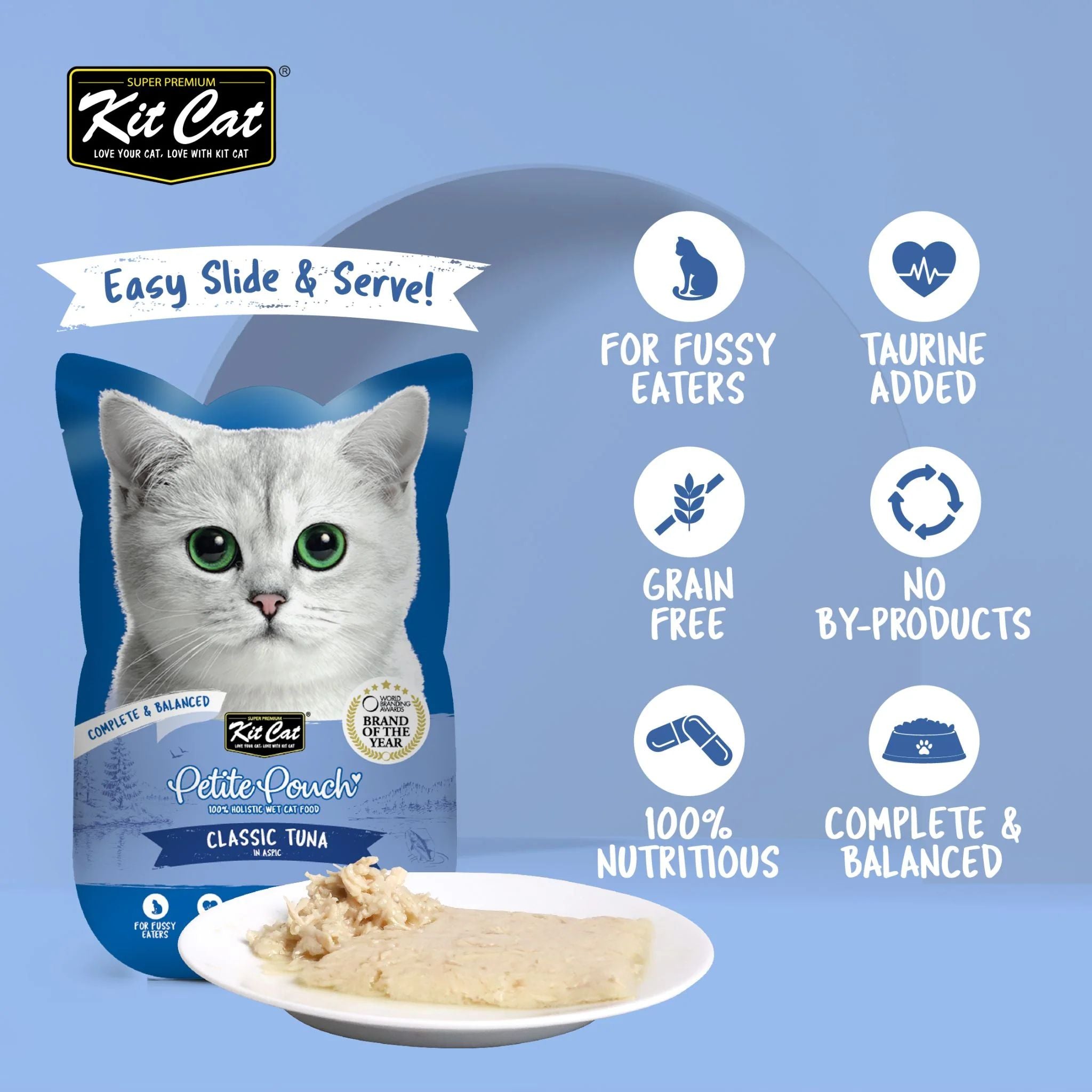 Kit Cat Petite Pouch Complete & Balanced Wet Cat Food - Classic Tuna in Aspic 70g For Cats