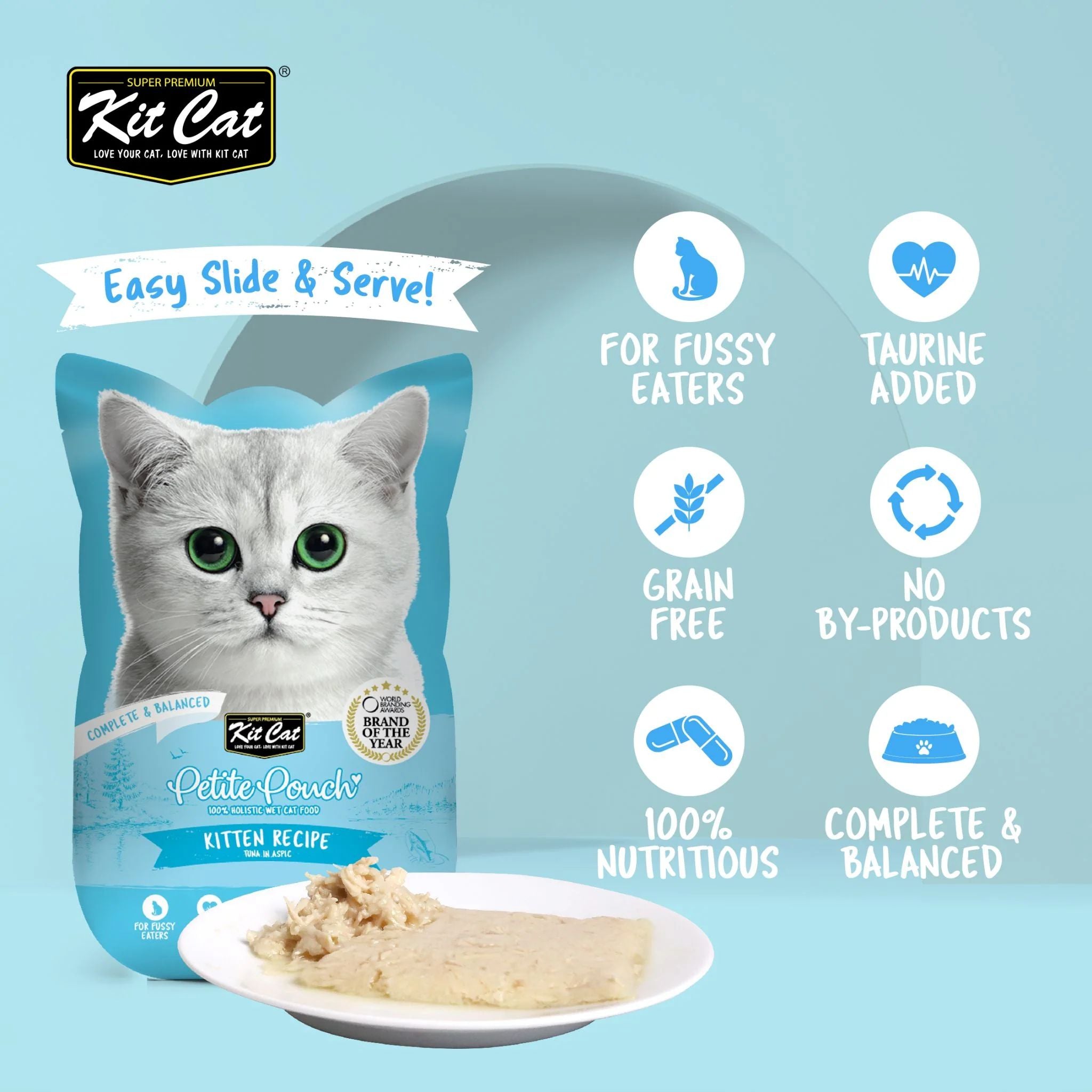 Kit Cat Petite Pouch Complete & Balanced Wet Cat Food - Kitten Tuna in Aspic 70g For Cats