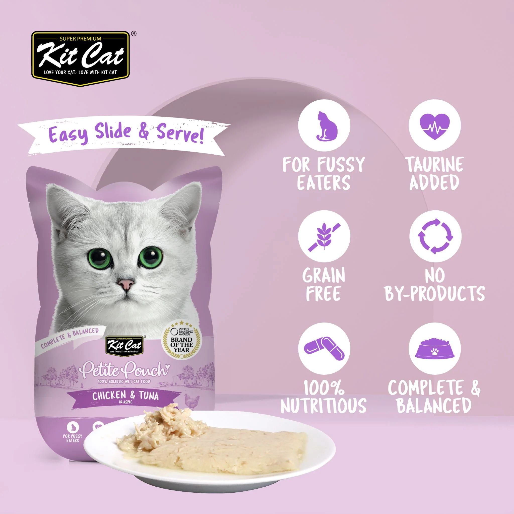 Kit Cat Petite Pouch Complete & Balanced Wet Cat Food - Chicken & Tuna in Aspic 70g For Cats