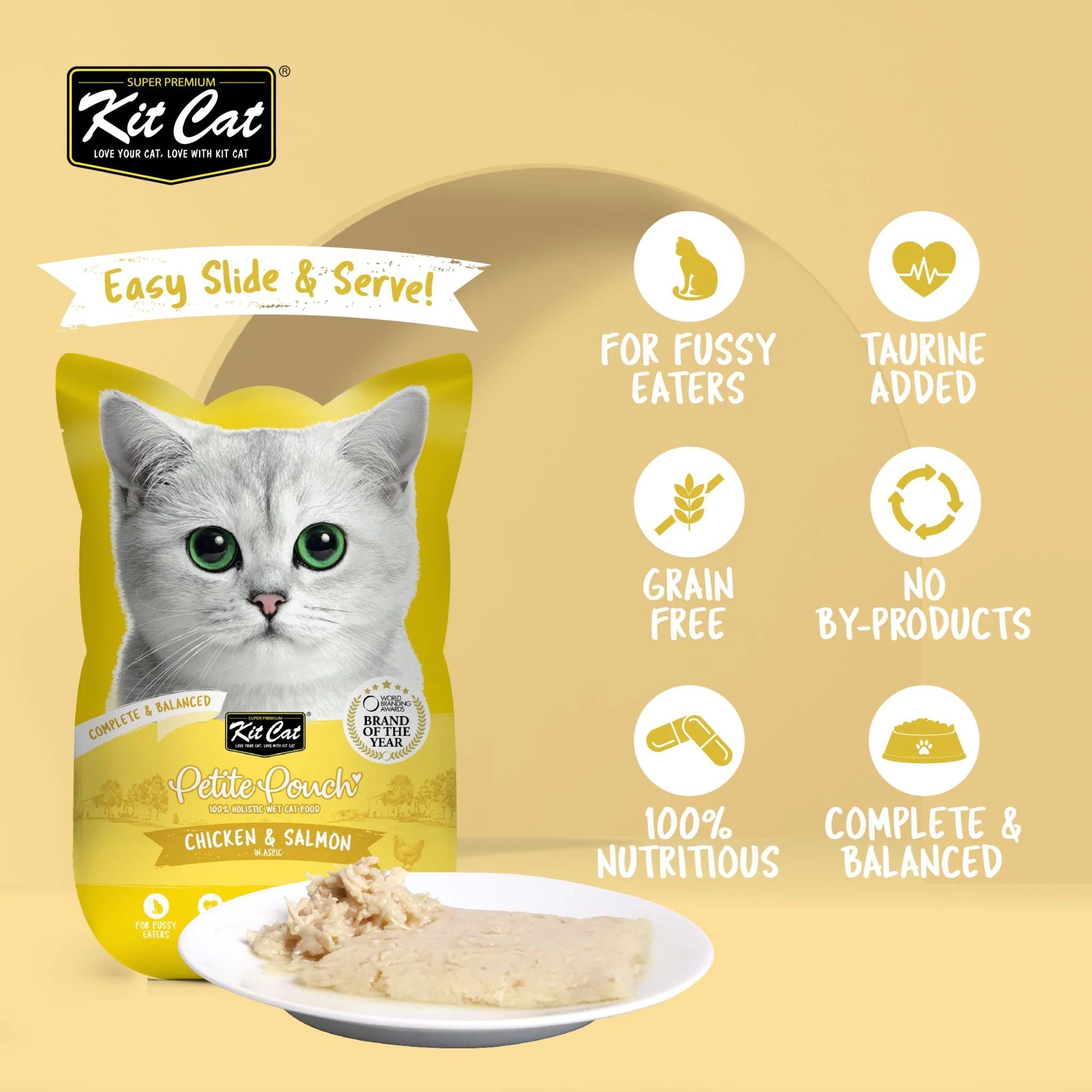 Kit Cat Petite Pouch Complete & Balanced Wet Cat Food - Chicken & Salmon in Aspic 70g For Cats