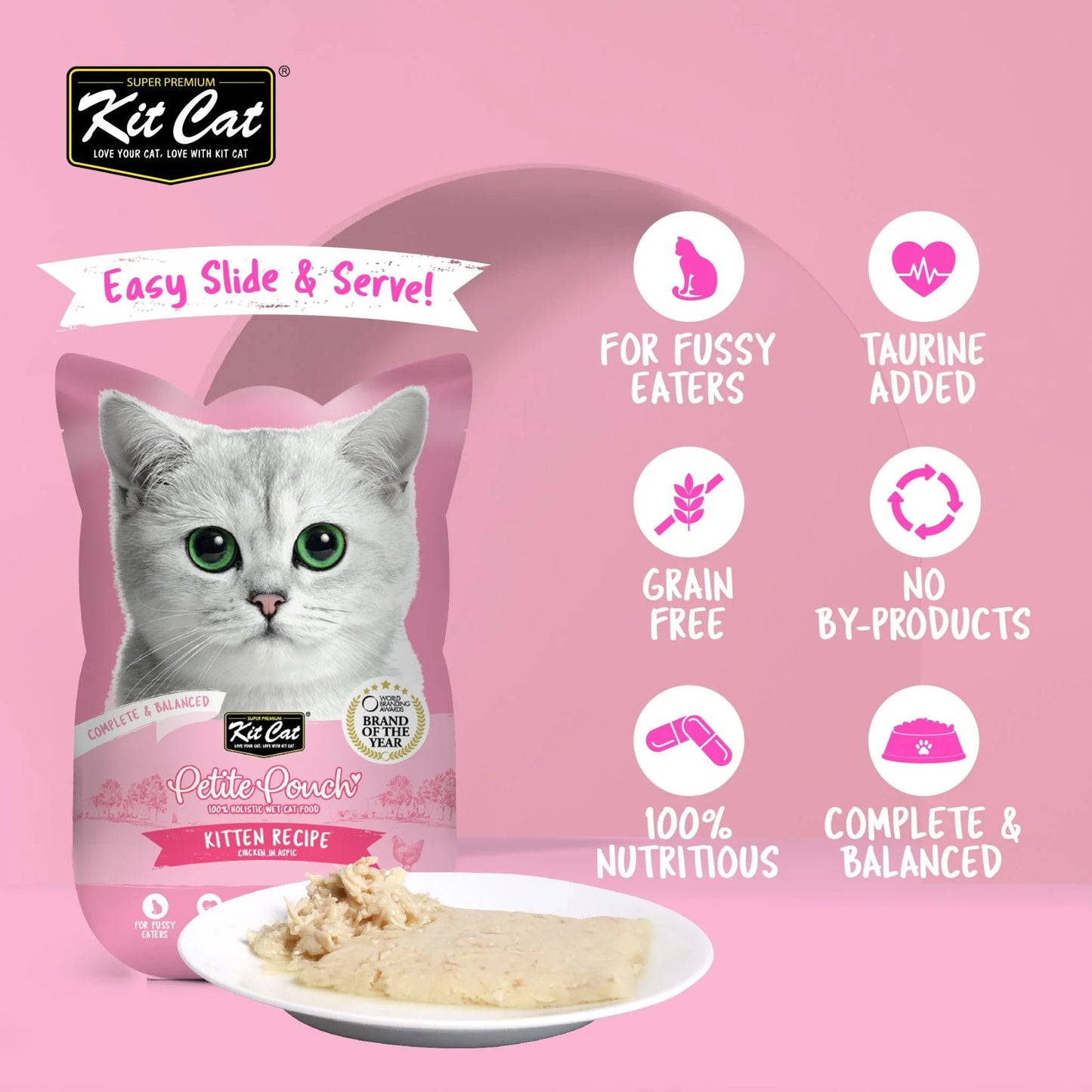 Kit Cat Petite Pouch Complete & Balanced Wet Cat Food - Kitten Chicken in Aspic 70g For Cats