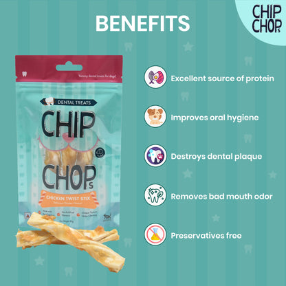 Chip Chops Dental Treats Twisted Chicken Sticks 90g - Rufftail