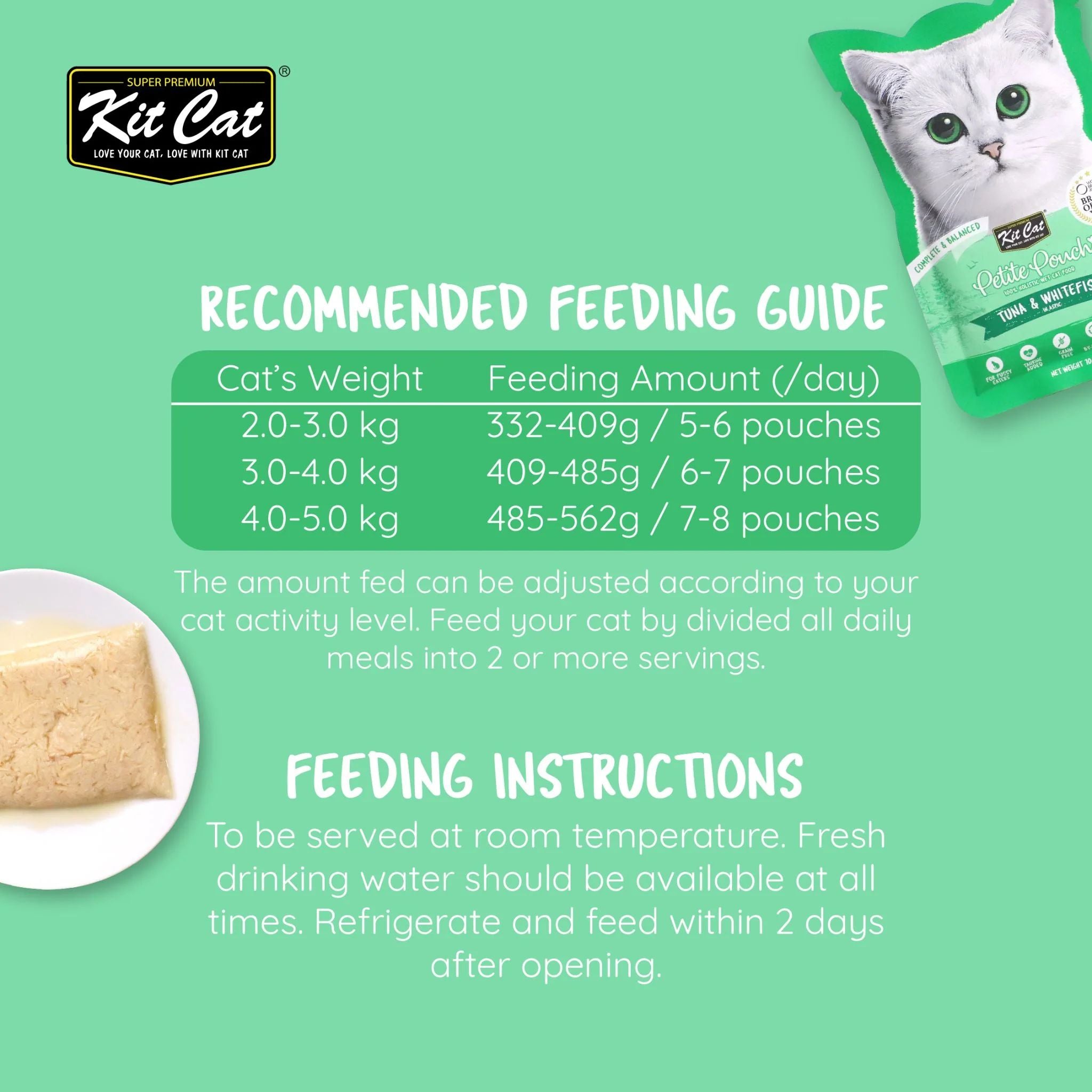 Kit Cat Petite Pouch Complete & Balanced Wet Cat Food - Tuna & White fish in Aspic 70g  For Cats