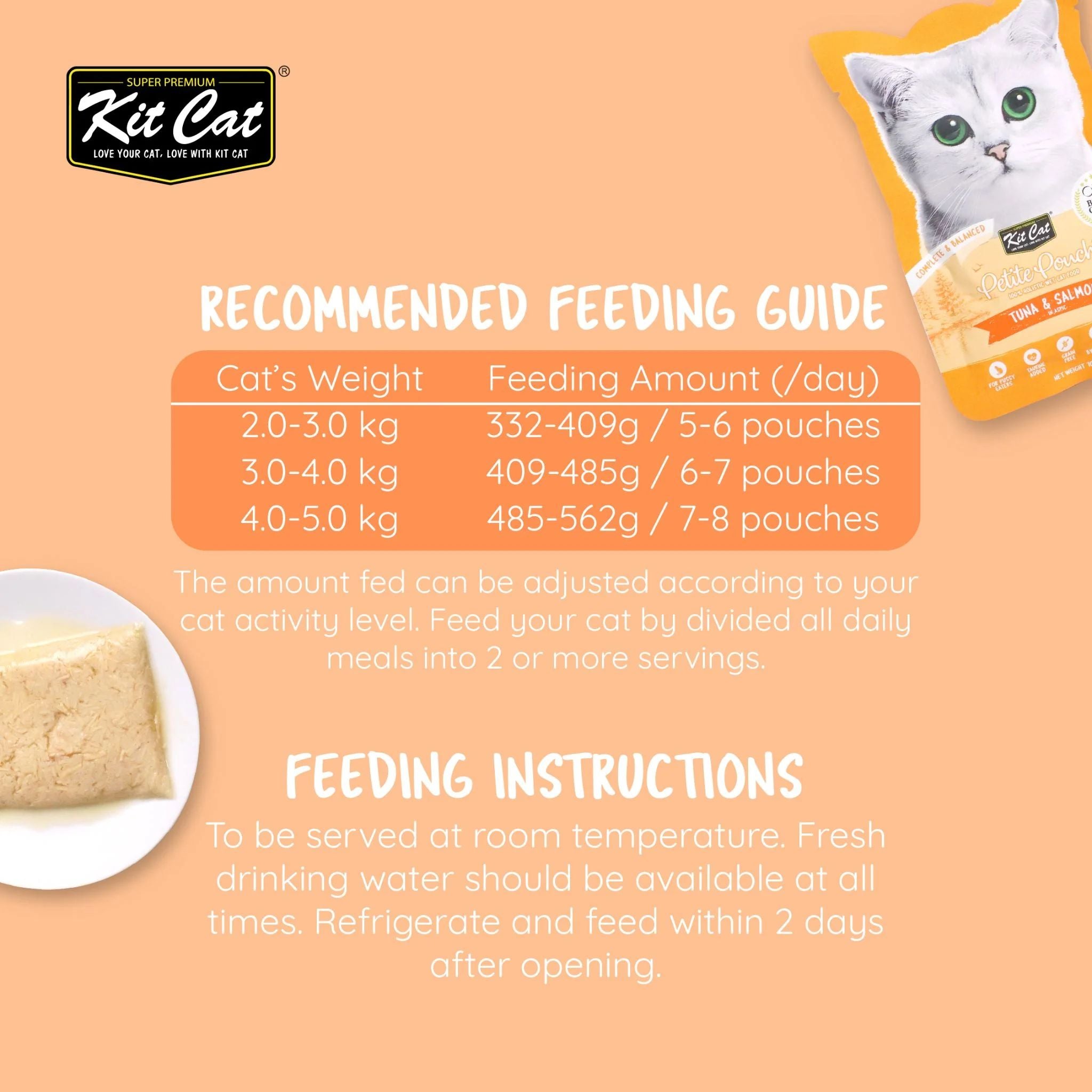 Kit Cat Petite Pouch Complete & Balanced Wet Cat Food - Tuna & Salmon in Aspic 70g For Cats