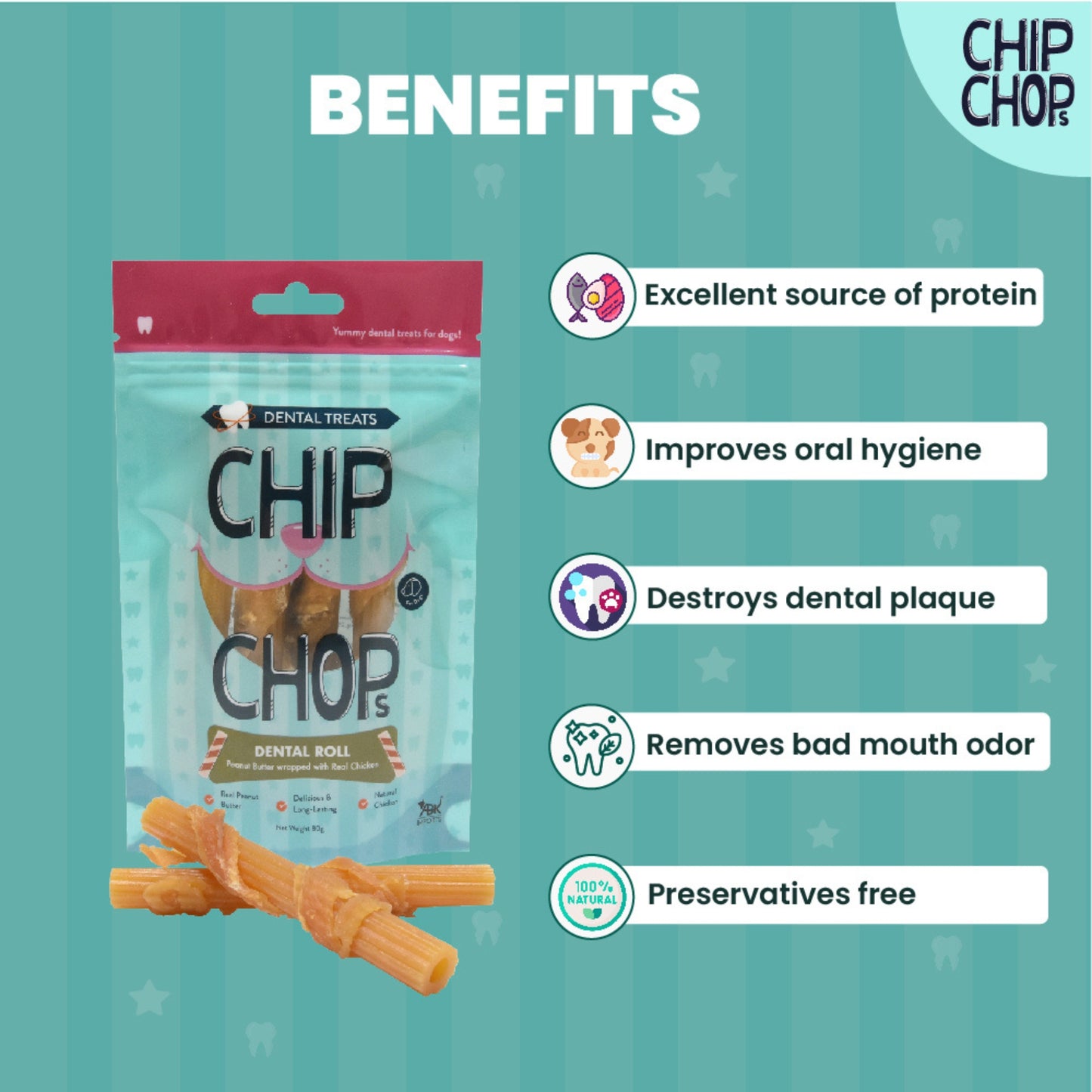 Chip Chops Dental Treats Peanut Butter Roll With Real Chicken 80g - Rufftail